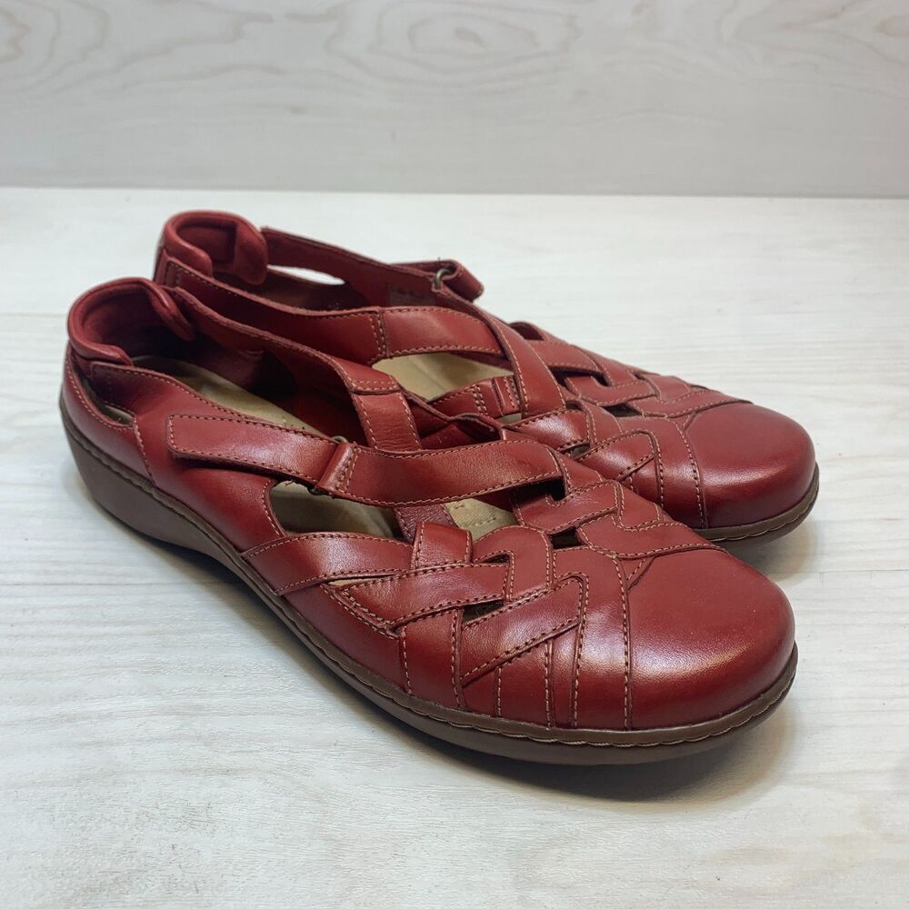 Clarks Cora Dream Loafers Women's Size 11D Red Leather‎ Adjustable Strap Comfort